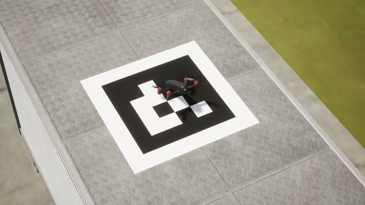 A drone landing on a moving truck in FORGE Studio, from a School lesson